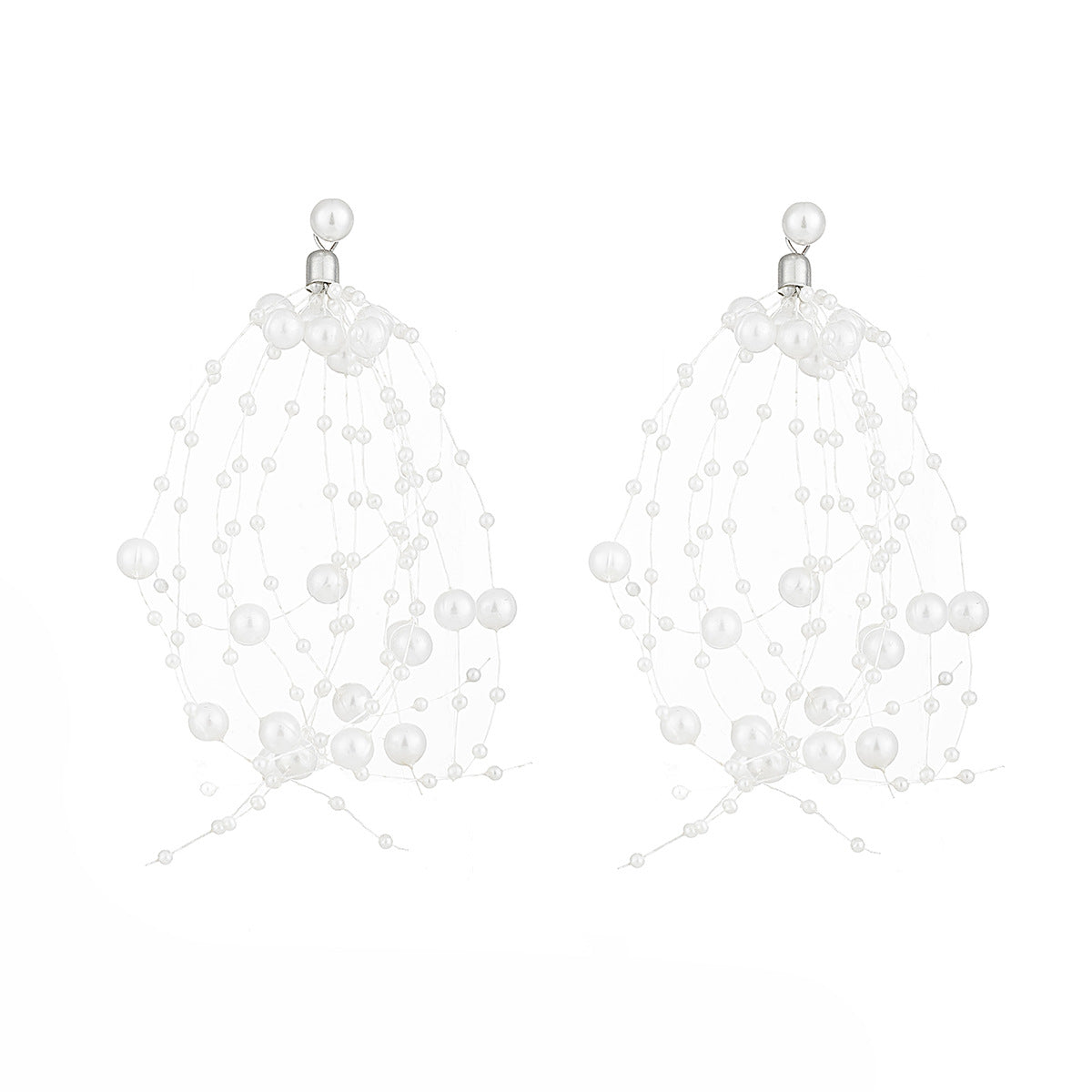 cascading pearl drop earrings with floating thread strands – LUNARIA