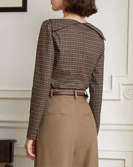 Long-sleeve plaid blouse with angular collar - Vituli