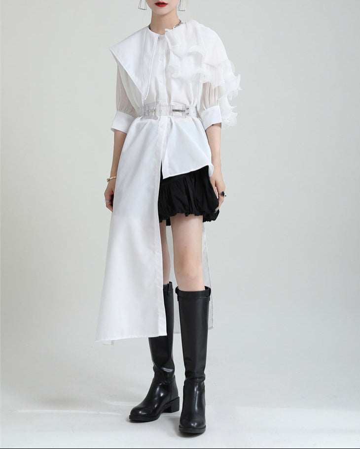 Ruffled asymmetrical shirt dress with belt - Atylu