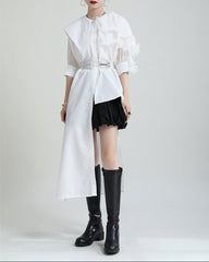 Ruffled asymmetrical shirt dress with belt - Atylu