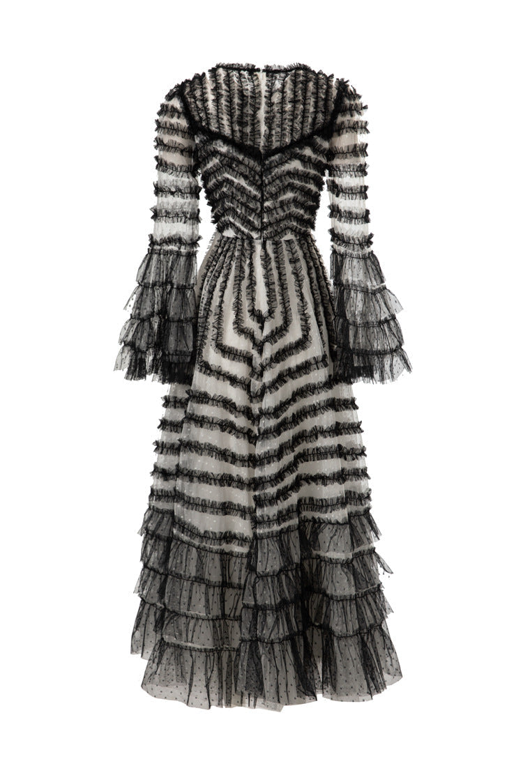 tiered ruffle tulle midi dress in monochrome – Ereshva