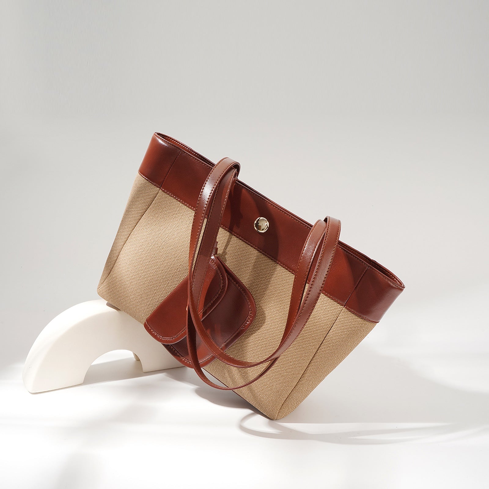 two-tone canvas tote with mini pouch - OLIKIA