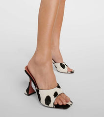 cowhide open-toe mule heels with sculpted base – SAVANNA