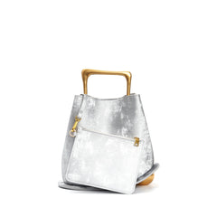 asymmetric velvet mini bag with sculptural gold handle - KORZA