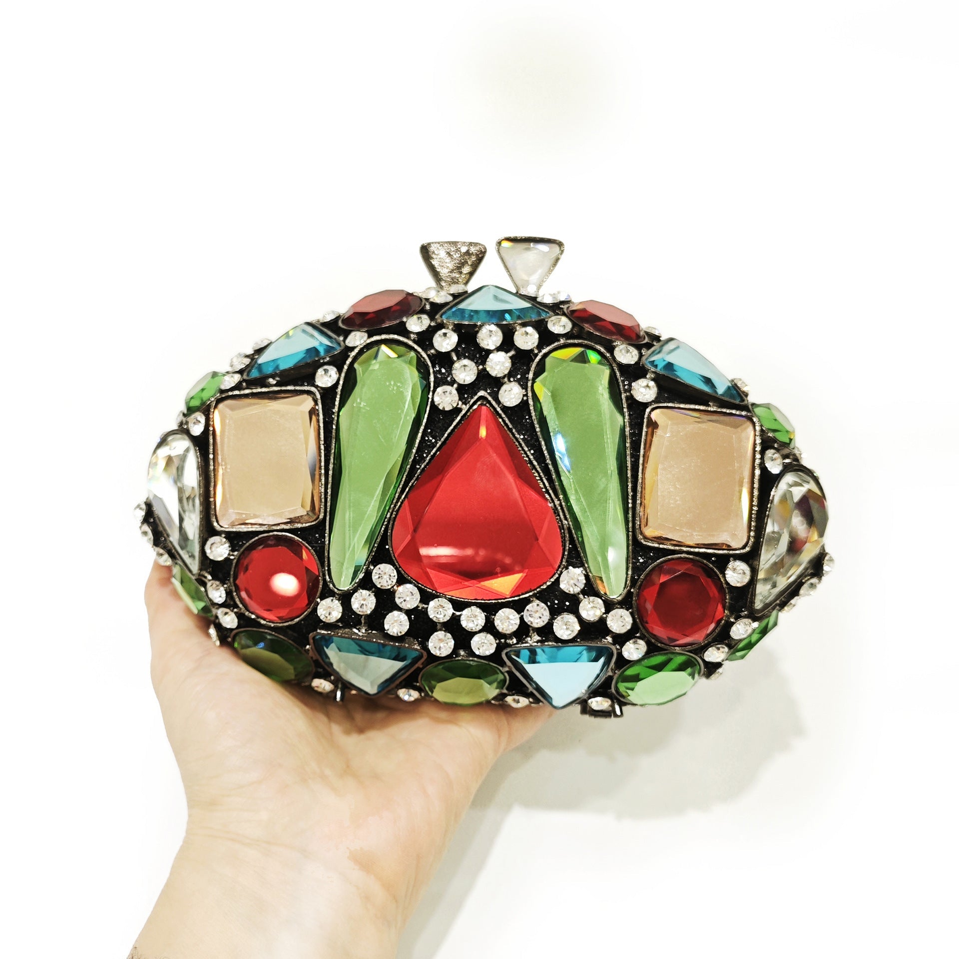Embellished gemstone clutch with metallic accents - Abrilu