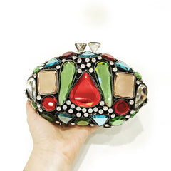 Embellished gemstone clutch with metallic accents - Abrilu