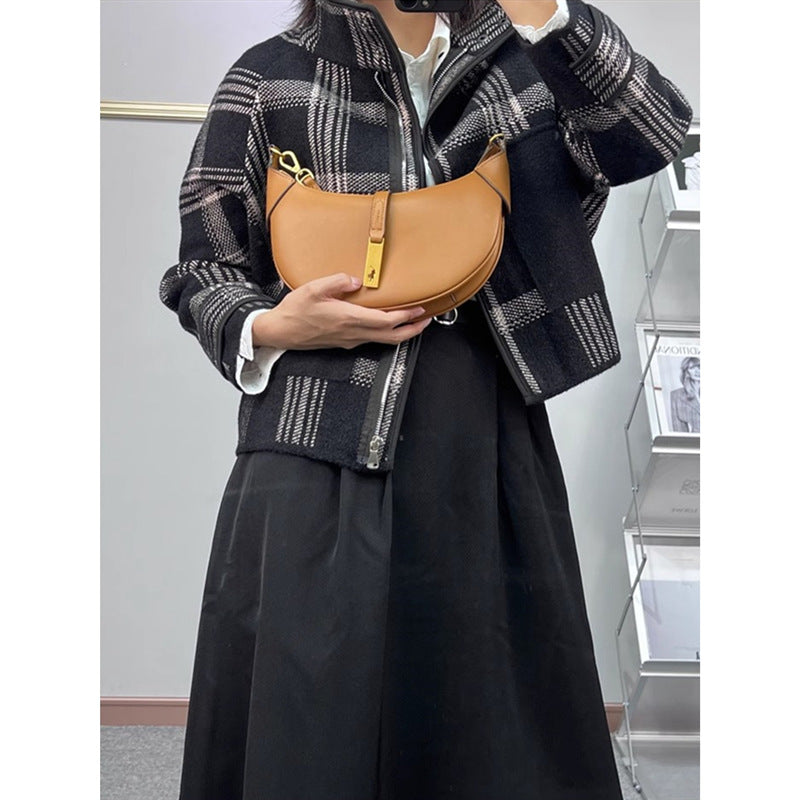 crescent shoulder bag with gold bar accent – RAVEN