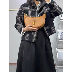 crescent shoulder bag with gold bar accent – RAVEN