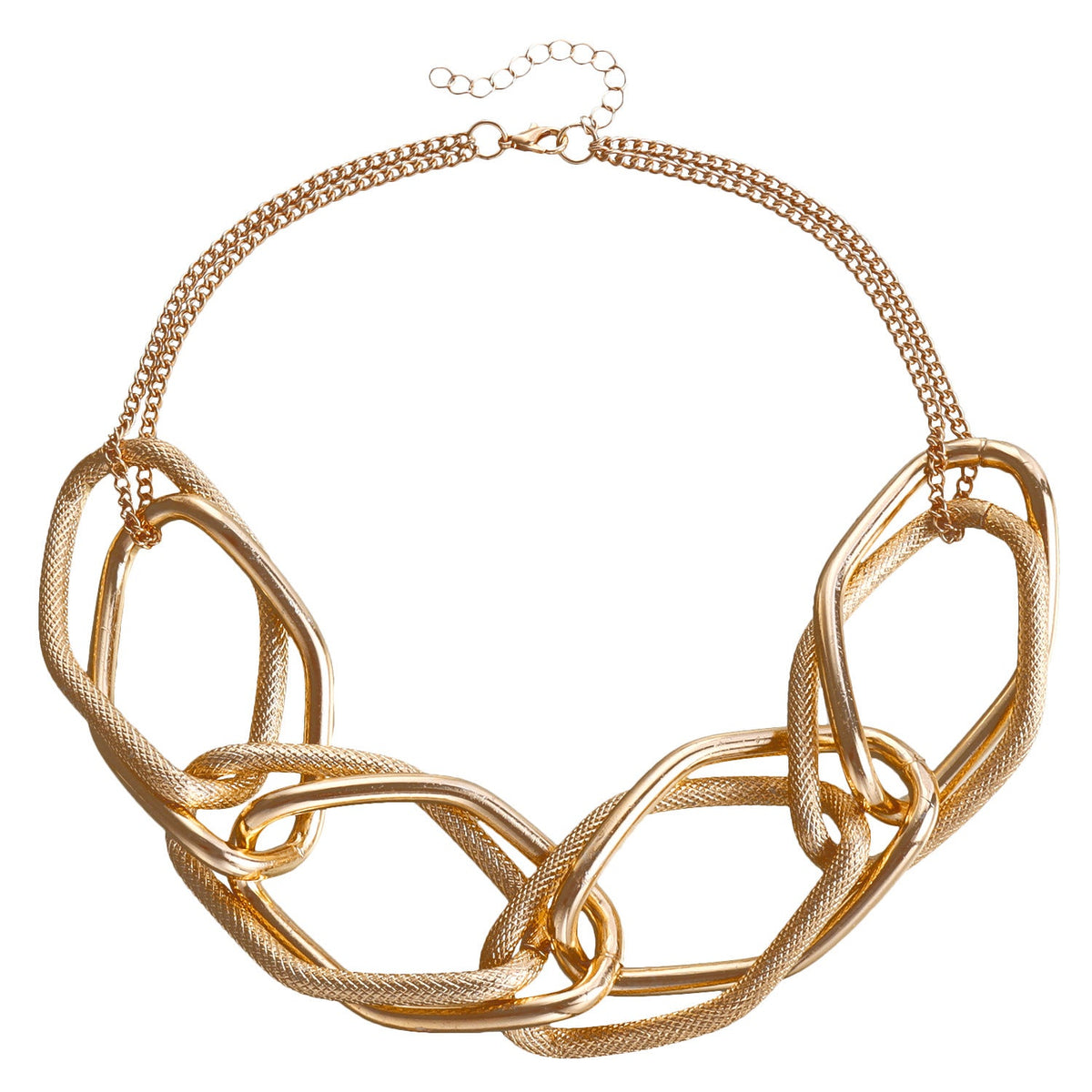 Chunky textured oval-link necklace with dual chain clasp - Vurti