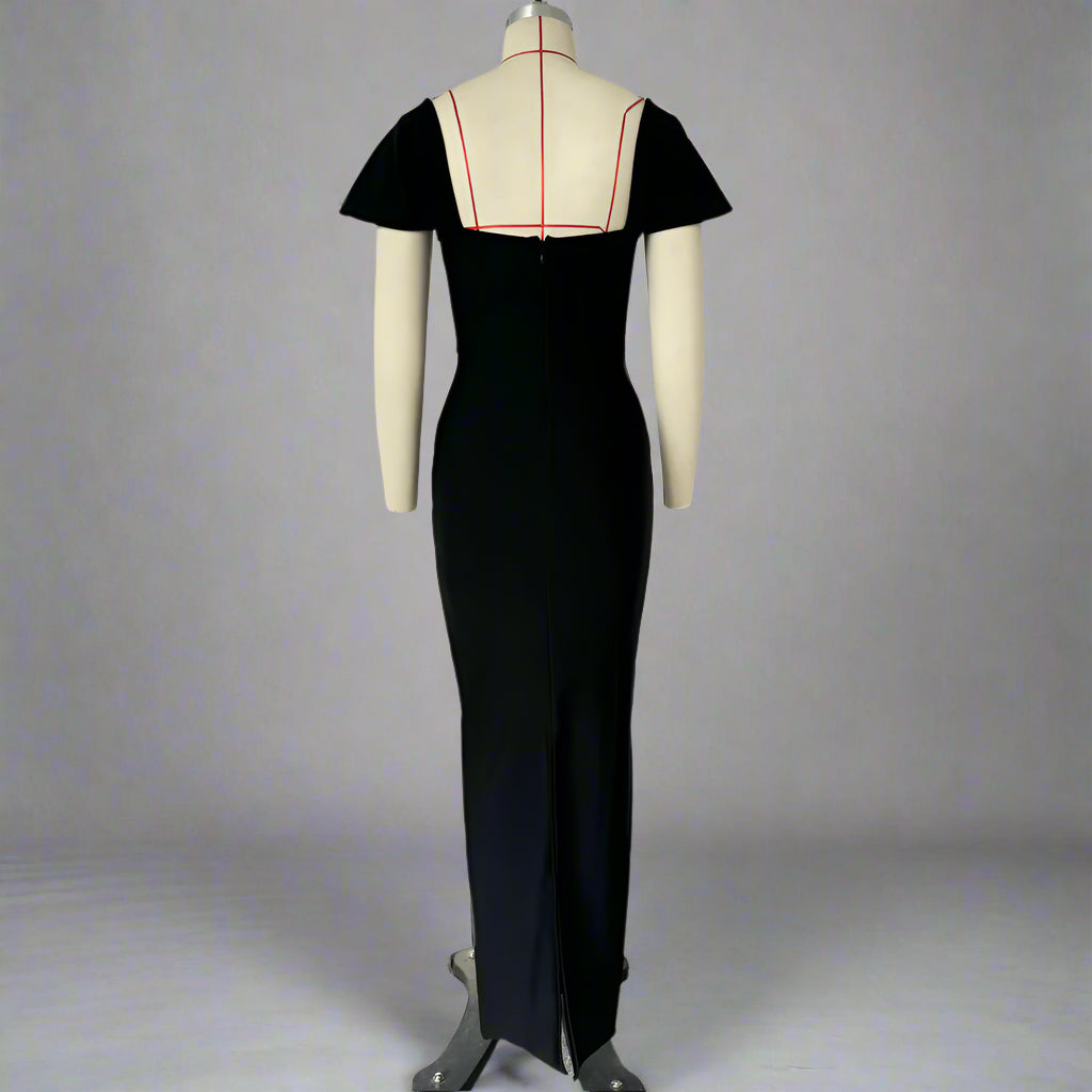 Cap sleeve fitted gown with embellished neckline – Malad