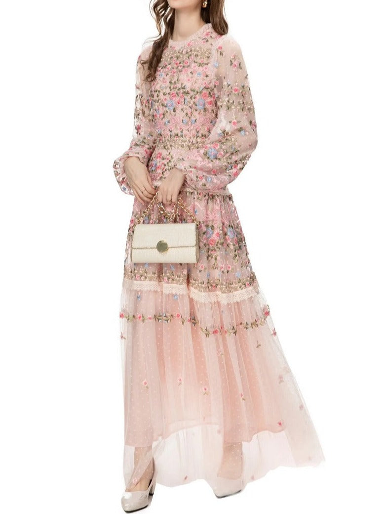 sheer embroidered tulle gown with floral motifs – Fikwesd