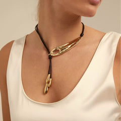 Metal teardrop pendant necklace with adjustable black cord – Nimni