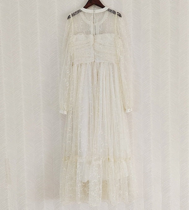 sheer embroidered midi dress with ribbon bows – Elueua