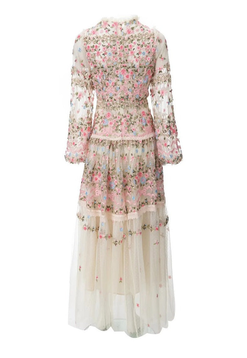 sheer embroidered tulle gown with floral motifs – Fikwesd