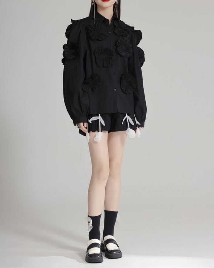 Long-sleeve shirt with floral applique detail - Biju