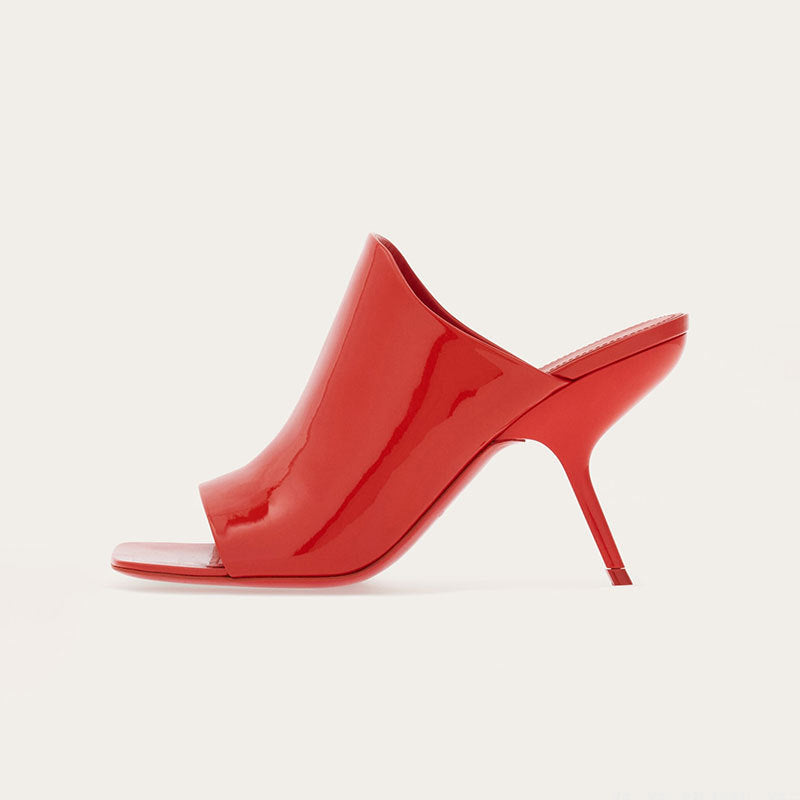 red patent leather mules with square open toe – VIXEN