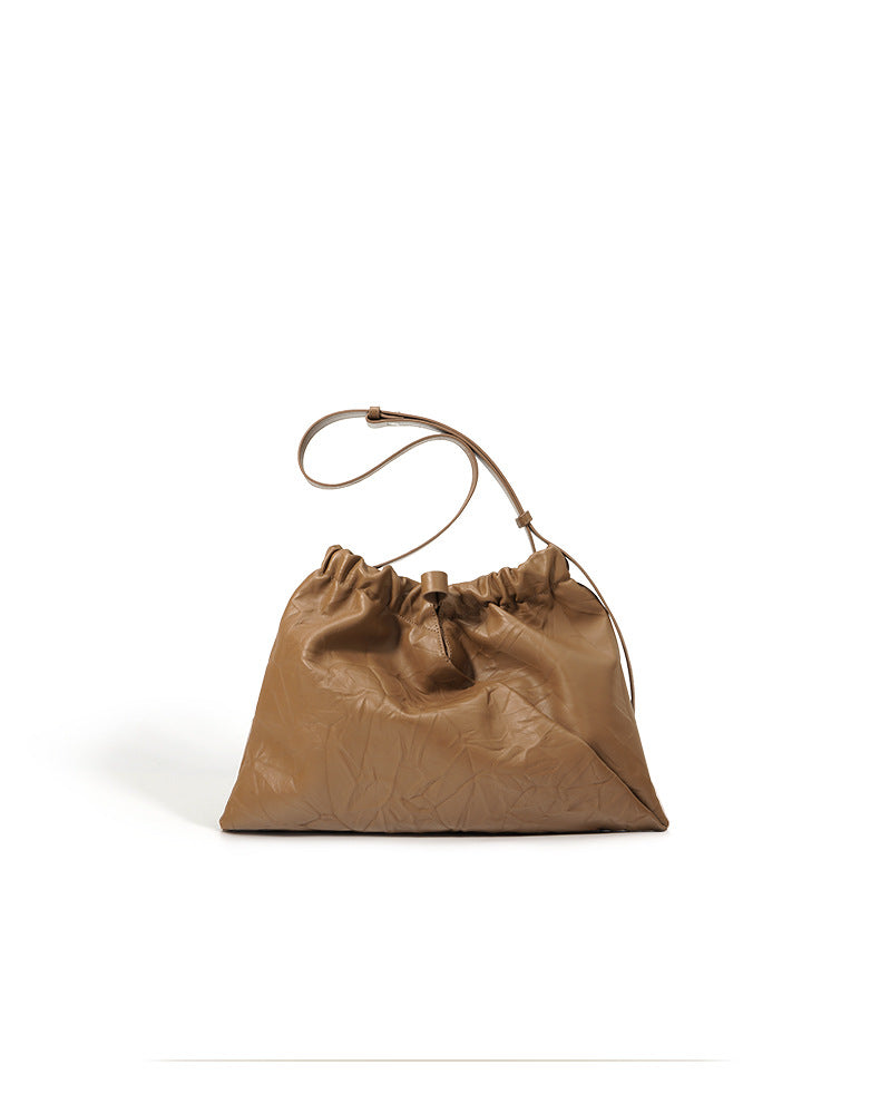crinkled leather tote with gathered top - LUNTA