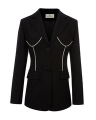 Tailored blazer with rhinestone contour details – Negru
