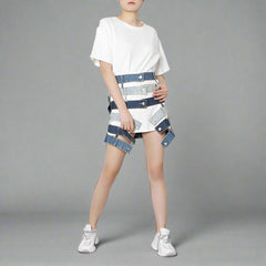 patchwork denim waist belt skirt - Talikha