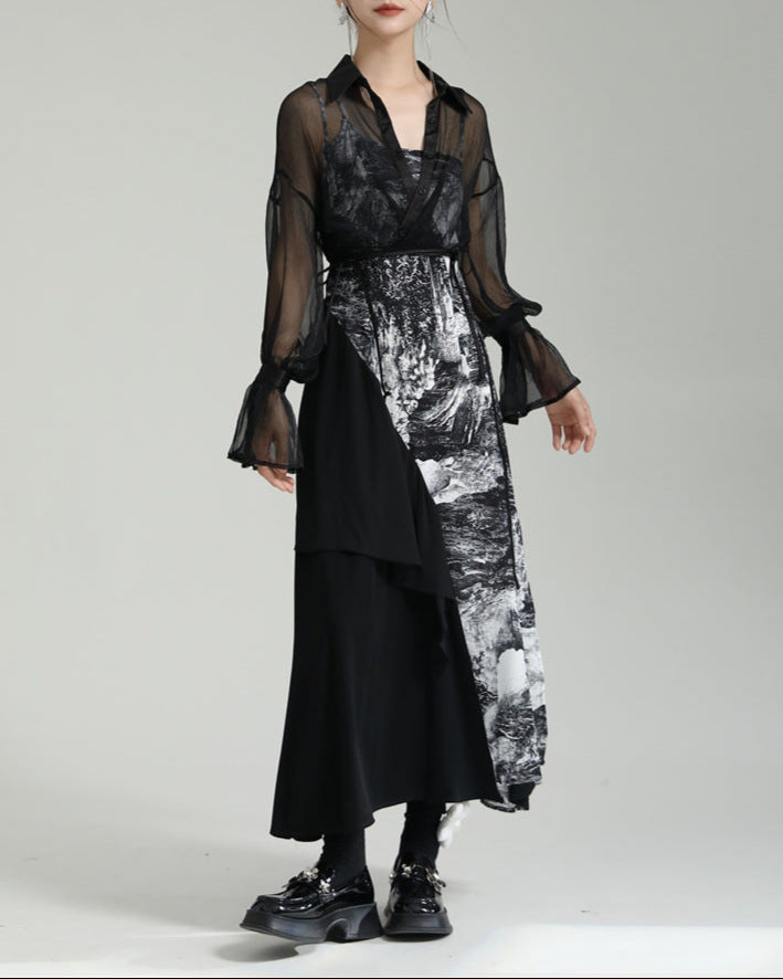 Sheer long-sleeve shirt with abstract print - Nertu