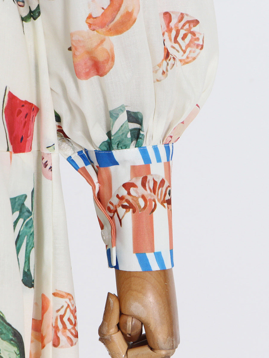 printed shirt dress with striped hem – Babsedh
