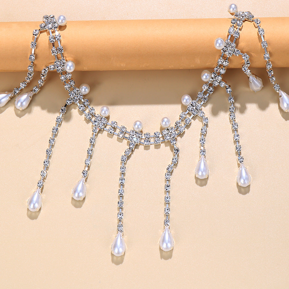 crystal choker necklace with pearl drop details - Aadshini