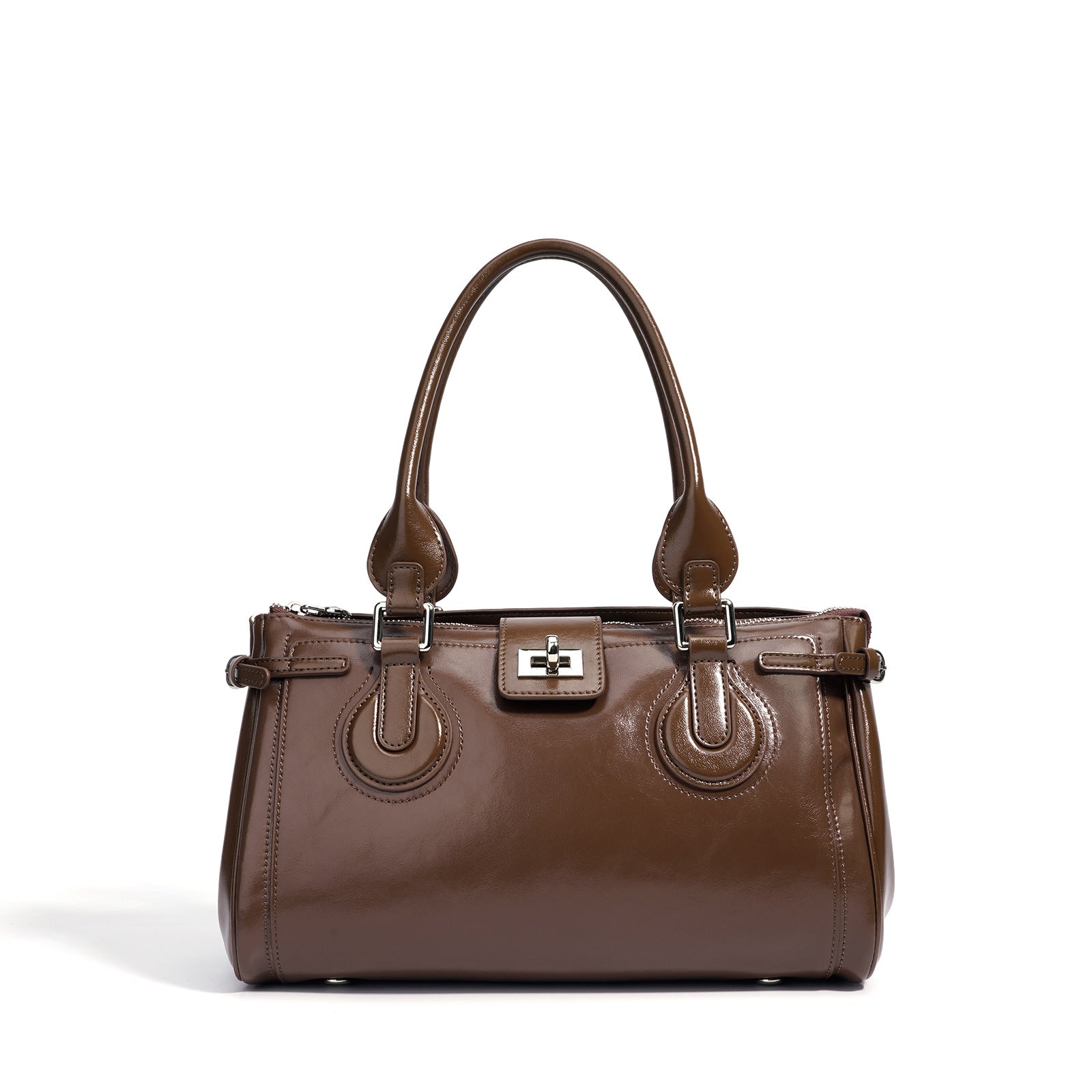structured patent shoulder bag with buckle detail - AMIRDA