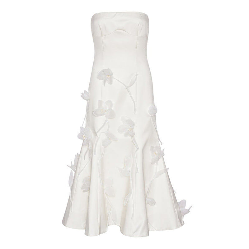 Strapless A-line gown with 3D floral appliqué – Osdin