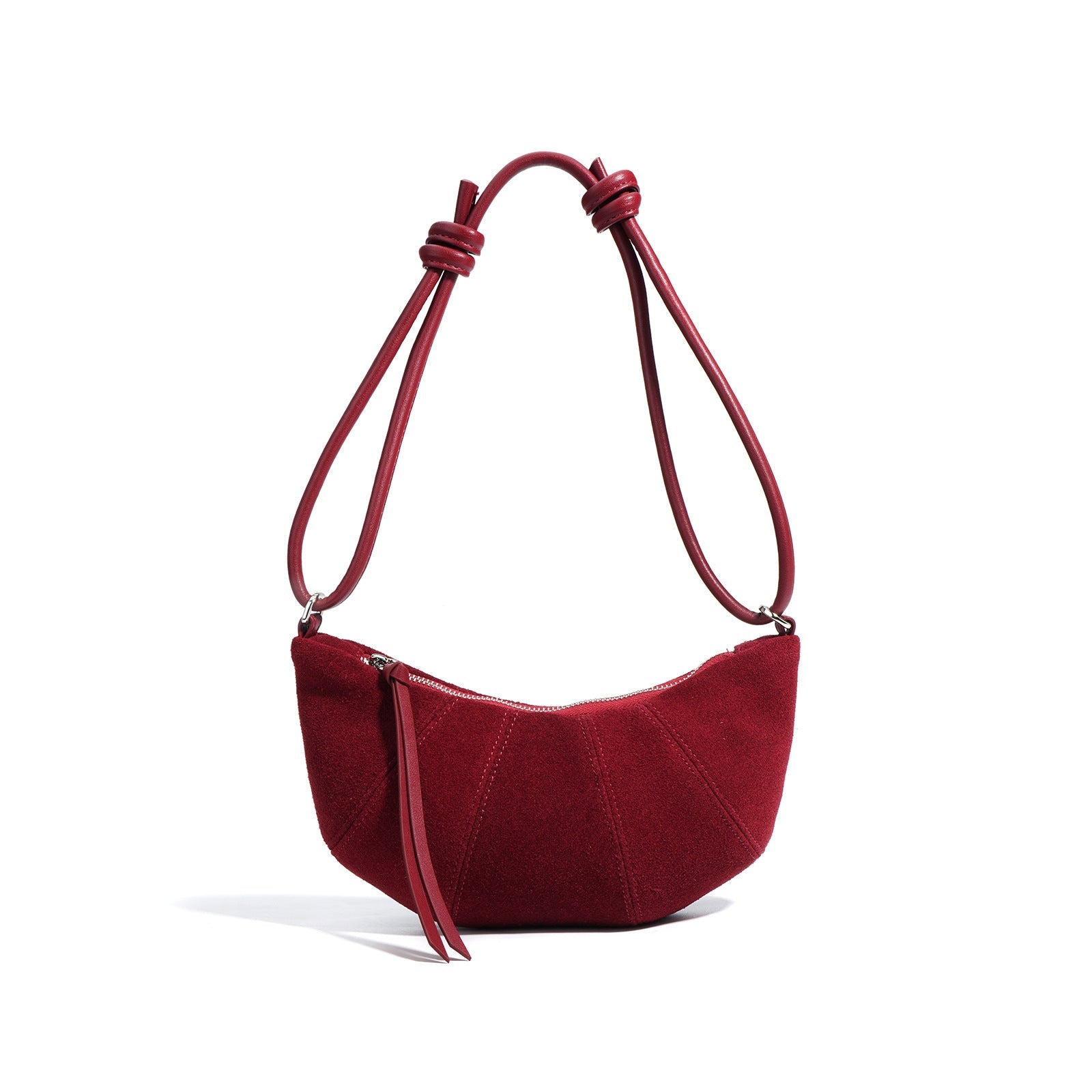 crescent suede shoulder bag with knotted strap – SIENNA