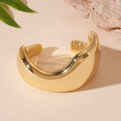 Irregular Geometric Open Bangle with Shiny Metallic Design - VONEL