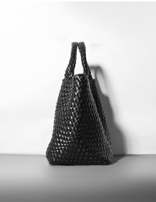 woven leather tote bag with top handles - Aaatrti