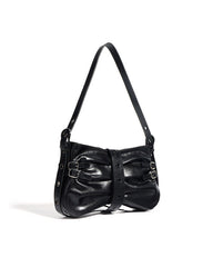 belted ruched shoulder bag with double buckle detail – ODETTEX