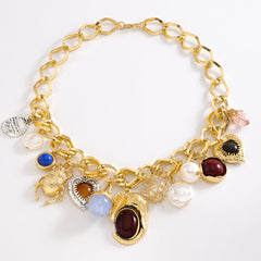 Thick Necklace with Selective Gemstone Charm - Ciltu