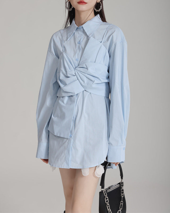 Long-sleeve button-down shirt with twisted front detail - Qilbu