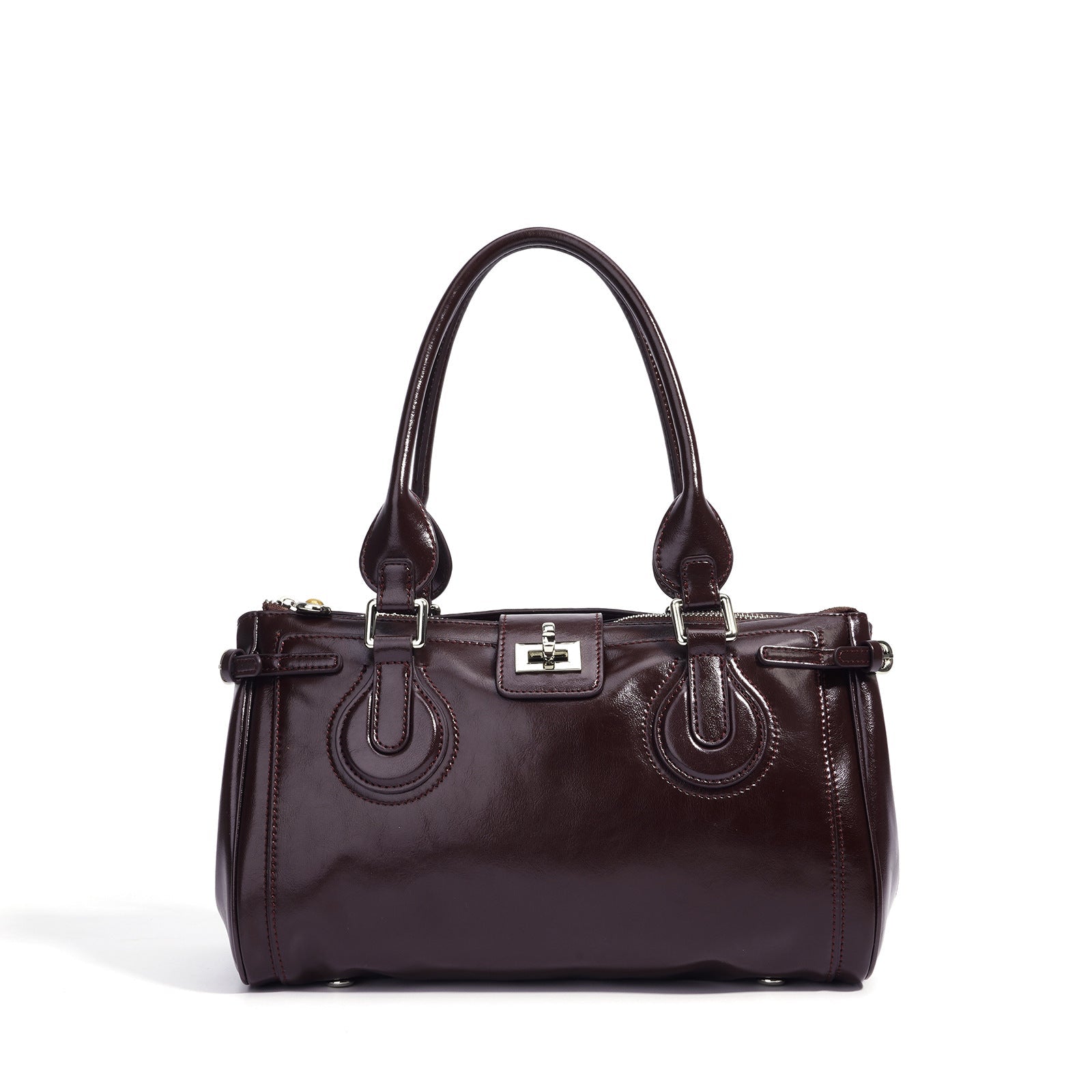 structured patent shoulder bag with buckle detail - AMIRDA