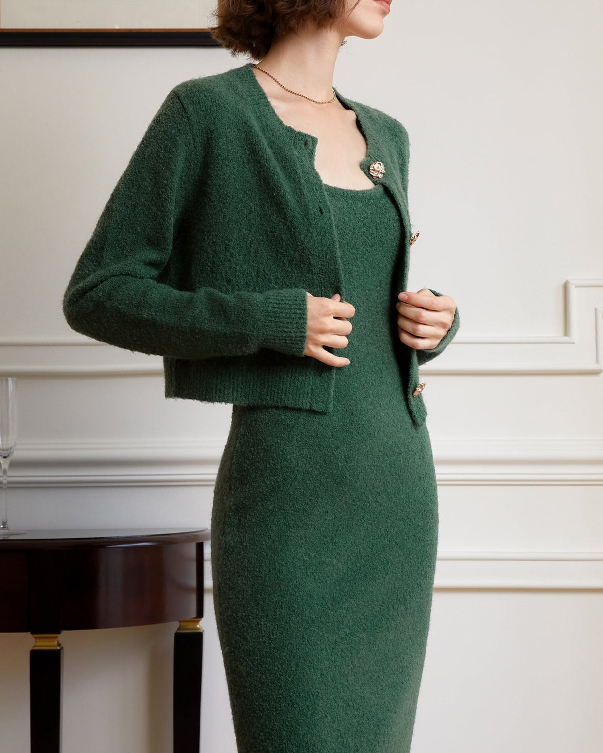 Long sleeve cropped cardigan with jewel buttons - Cubri