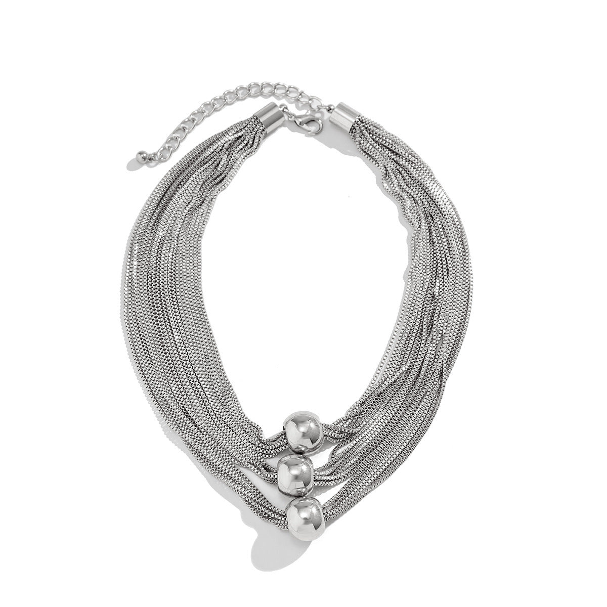 Multi-strand chain necklace with trio beads - Nhjlu