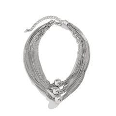 Multi-strand chain necklace with trio beads - Nhjlu