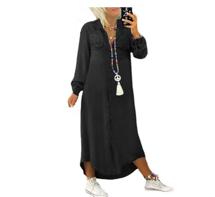 button-down denim shirt dress – Teeicuh