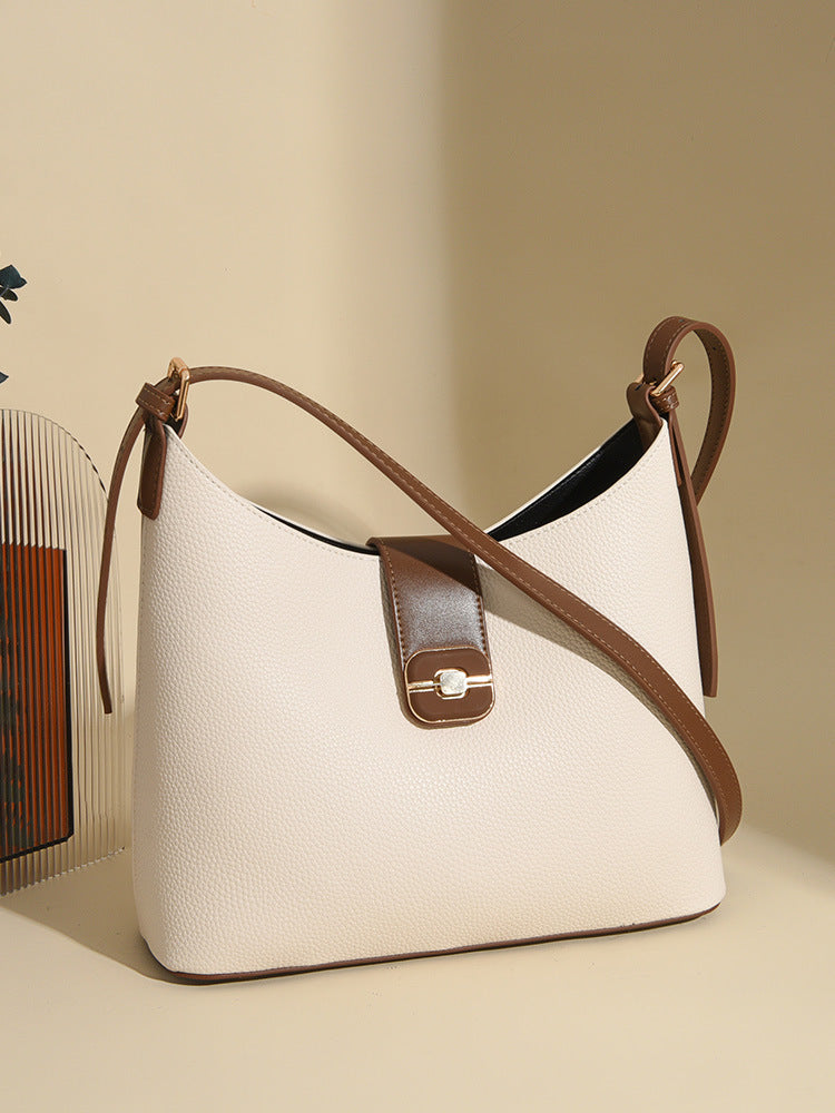 Pebbled Shoulder Bag with Buckle Flap Closure – STONE