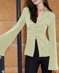 V-neck buttoned blouse with bell sleeves - Suvri