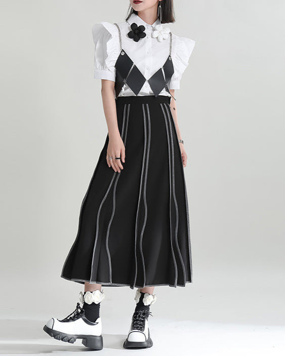 High-waisted flared skirt with contrasting wavy layers - Ejra