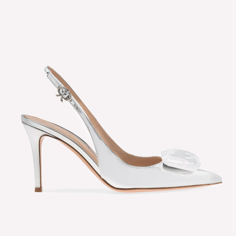 nude patent slingback heels with oversized crystal bow – BELA