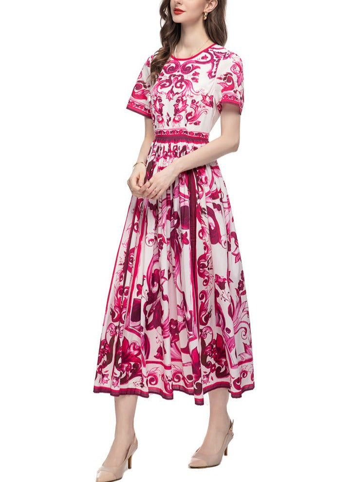 baroque print short-sleeve midi dress – Calcedonia
