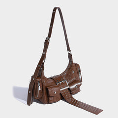 Metallic Buckled Shoulder Bag with Utility Pockets – NOVII