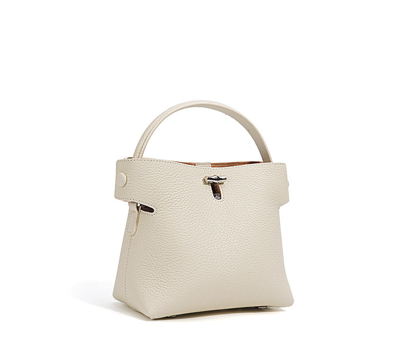 top-handle bucket bag with turn-lock clasp – AZURE