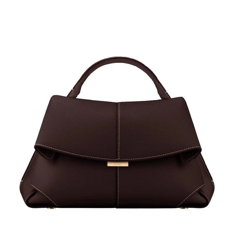 folded flap leather top-handle bag – VERA