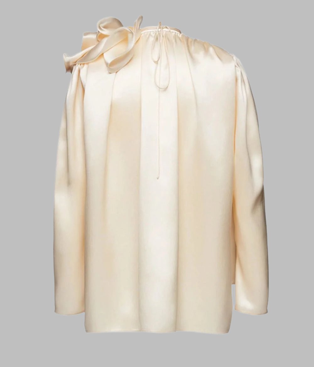 long sleeve satin blouse with floral shoulder detail - Addileigh