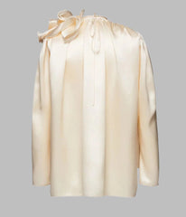 long sleeve satin blouse with floral shoulder detail - Addileigh