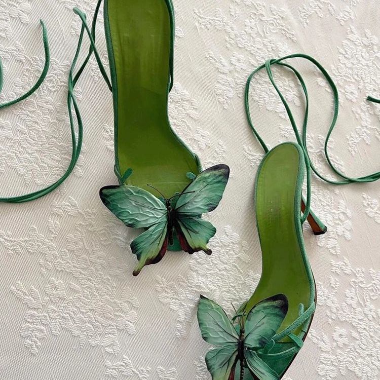suede stiletto sandals with 3D blue butterfly appliqué – VIVARA